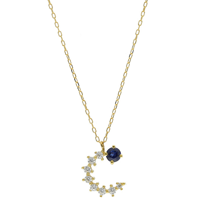 GARGANTILLA EN ORO AMARILLO DE 18 QUILATES MEDIA LUNA CIRCONITAS GARRA ZAFIRO