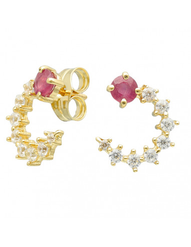PENDIENTES EN ORO AMARILLO DE 18 QUILATES MEDIA LUNA CIRCONITAS RUBI