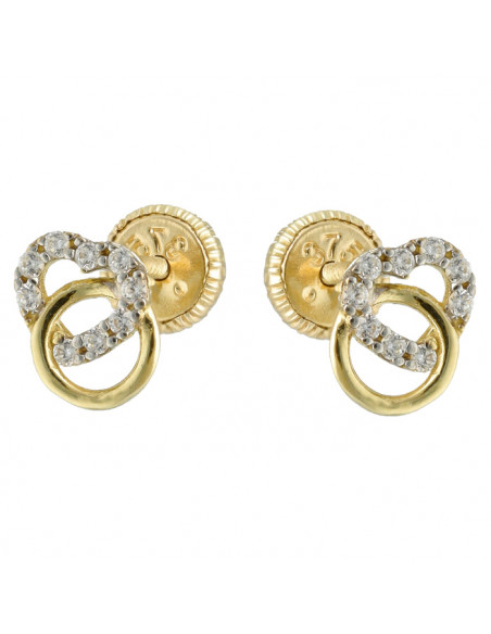 PENDIENTES EN ORO BICOLOR DE 9 QUILATES ARO ORO CORAZÓN CIRCONITAS