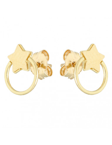PENDIENTES EN ORO AMARILLO DE 9 QUILATES ARO CALADO ESTRELLA 5 PUNTAS