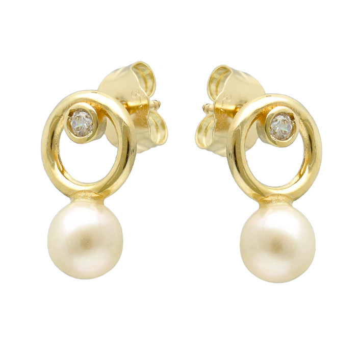 PENDIENTES EN ORO AMARILLO DE 9 QUILATES ARO CALADO CIRCONITA PERLA