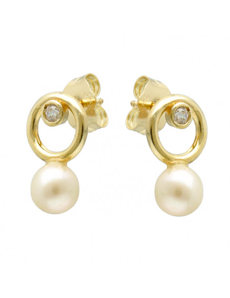 PENDIENTES EN ORO AMARILLO DE 9 QUILATES ARO CALADO CIRCONITA PERLA