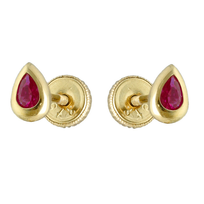 PENDIENTES EN ORO AMARILLO DE 9 QUILATES GOTA RUBI