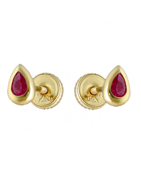 PENDIENTES EN ORO AMARILLO DE 9 QUILATES GOTA RUBI