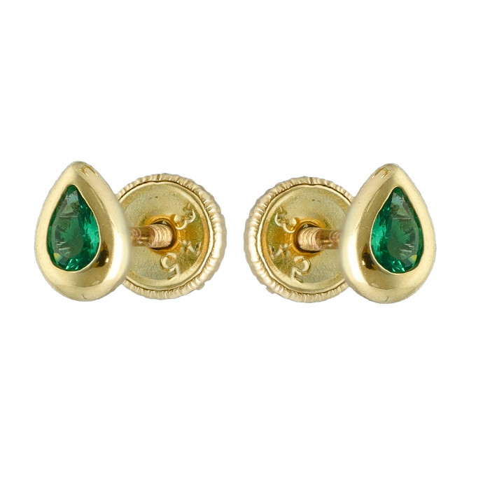 PENDIENTES EN ORO AMARILLO DE 9 QUILATES GOTA ESMERALDA