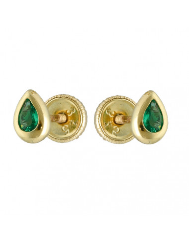 PENDIENTES EN ORO AMARILLO DE 9 QUILATES GOTA ESMERALDA