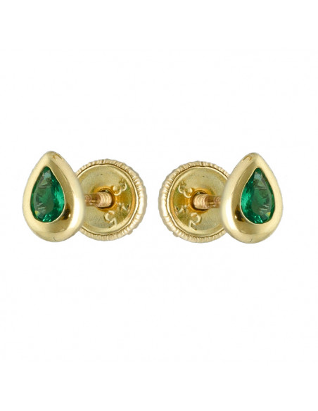 PENDIENTES EN ORO AMARILLO DE 9 QUILATES GOTA ESMERALDA