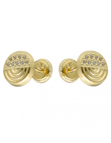 PENDIENTES EN ORO AMARILLO DE 9 QUILATES SEMIESFERA DETALLES CIRCONITAS