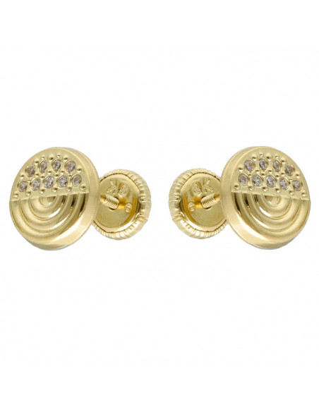 PENDIENTES EN ORO AMARILLO DE 9 QUILATES SEMIESFERA DETALLES CIRCONITAS