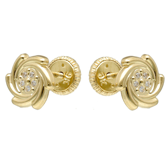 PENDIENTES EN ORO AMARILLO DE 9 QUILATES FLOR RELIEVE CIRCONITAS
