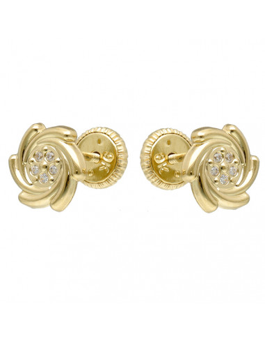 PENDIENTES EN ORO AMARILLO DE 9 QUILATES FLOR RELIEVE CIRCONITAS