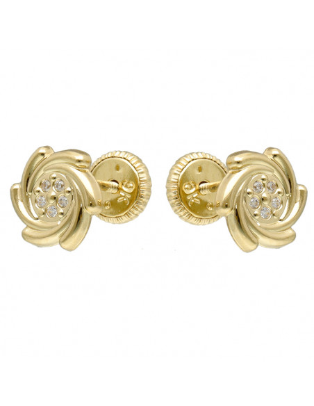 PENDIENTES EN ORO AMARILLO DE 9 QUILATES FLOR RELIEVE CIRCONITAS