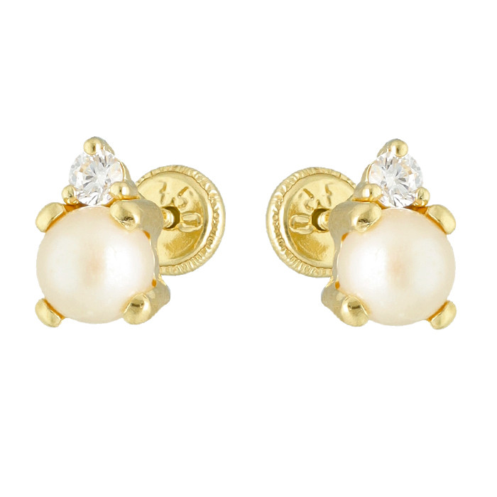 PENDIENTES ORO AMARILLO 18 QUILATES CIRCONITA GARRAS PERLA GARRAS
