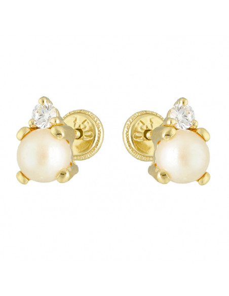 PENDIENTES ORO AMARILLO 18 QUILATES CIRCONITA GARRAS PERLA GARRAS