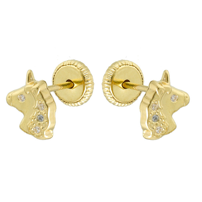 PENDIENTES EN ORO AMARILLO DE 18 QUILATES UNICORNIO CIRCONITAS