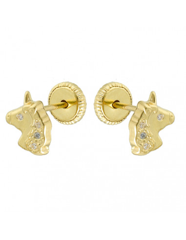 PENDIENTES EN ORO AMARILLO DE 18 QUILATES UNICORNIO CIRCONITAS
