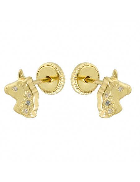 PENDIENTES EN ORO AMARILLO DE 18 QUILATES UNICORNIO CIRCONITAS