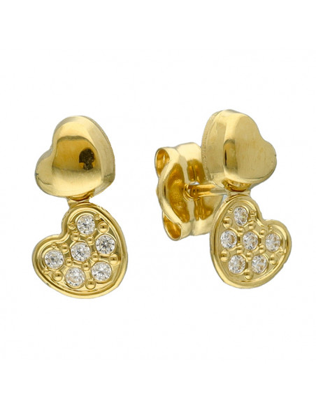 PENDIENTES EN ORO AMARILLO DE 18 QUILATES DOBLE CORAZÓN LISO CIRCONITAS