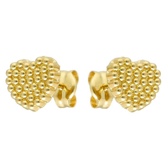 PENDIENTES EN ORO AMARILLO DE 18 QUILATES CORAZÓN BOLITAS