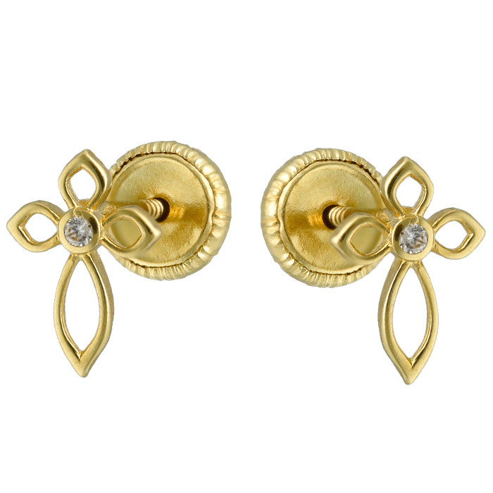 PENDIENTES EN ORO AMARILLO DE 18 QUILATES CRUZ CALADA CIRCONITA