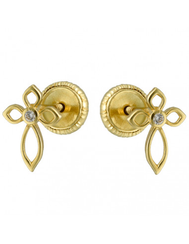 PENDIENTES EN ORO AMARILLO DE 18 QUILATES CRUZ CALADA CIRCONITA