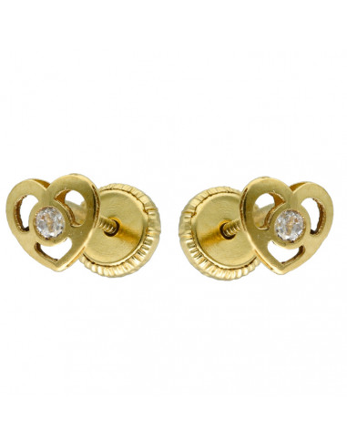 PENDIENTES ORO AMARILLO 18 QUILATES CORAZÓN CALADO PIEDRA CENTRAL