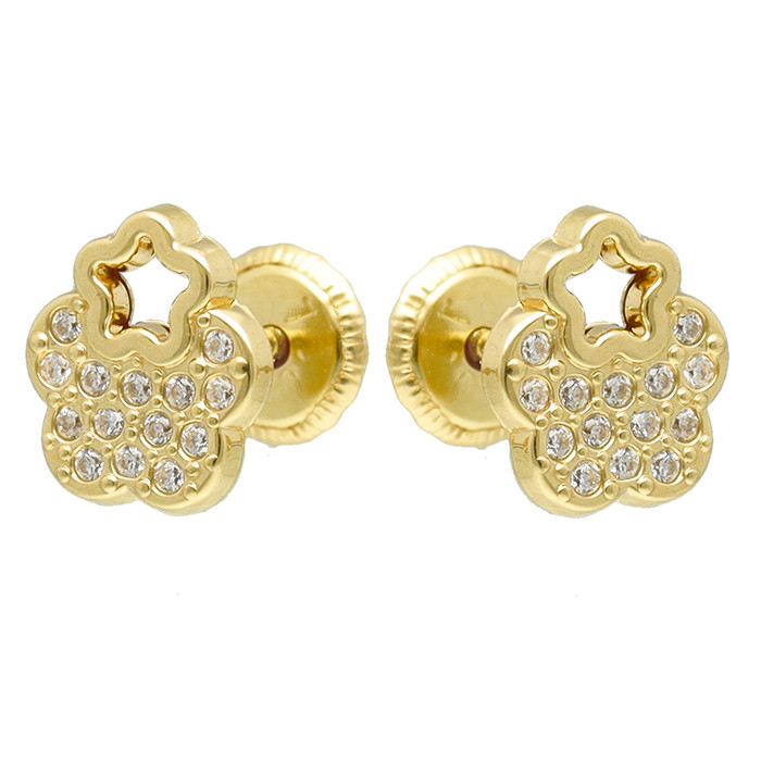 PENDIENTES INFANTILES ORO 18 DOBLE MARGARITA CIRCONITA CALADA