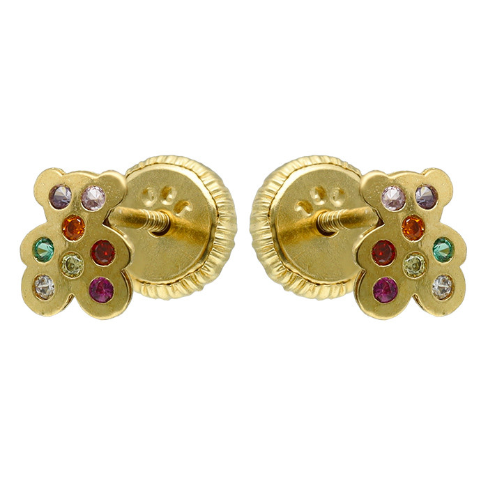 PENDIENTES ORO 18 QUILATES OSITO CIRCONITAS COLORES