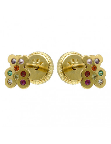 PENDIENTES ORO 18 QUILATES OSITO CIRCONITAS COLORES