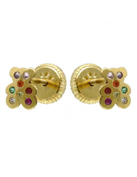 PENDIENTES ORO 18 QUILATES OSITO CIRCONITAS COLORES