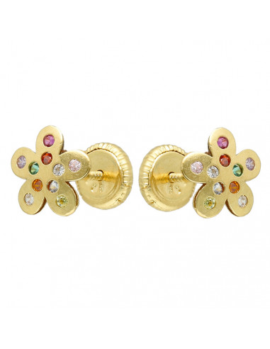 PENDIENTES EN ORO 18 QUILATES MARGARITA PIEDRA MULTICOLOR