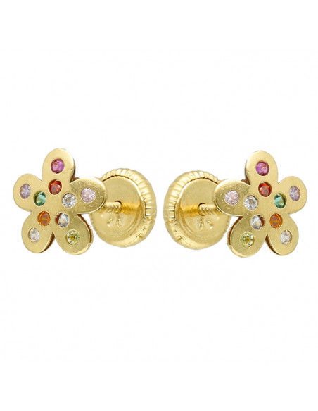 PENDIENTES EN ORO 18 QUILATES MARGARITA PIEDRA MULTICOLOR