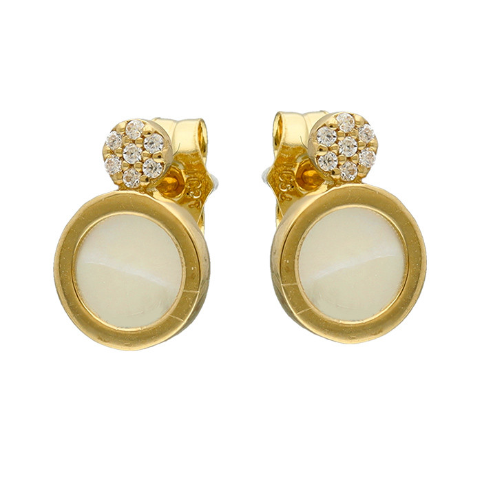 PENDIENTES ORO 18 QUILATES CIRCULO NÁCAR CÍRCULO CIRCONITAS