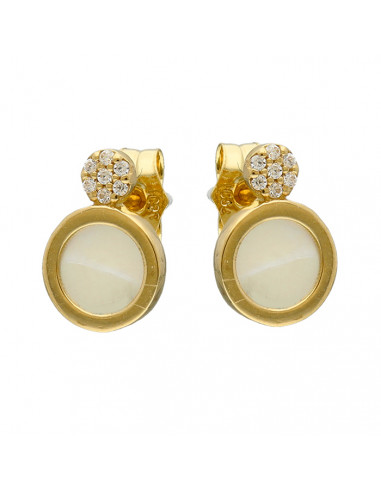 PENDIENTES ORO 18 QUILATES CIRCULO NÁCAR CÍRCULO CIRCONITAS