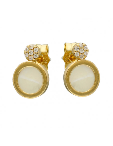 PENDIENTES ORO 18 QUILATES CIRCULO NÁCAR CÍRCULO CIRCONITAS