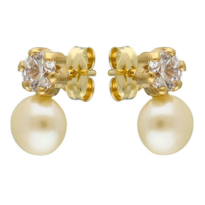 PENDIENTES EN ORO DE 18 QUILATES CIRCONITA 6 GARRAS PERLA BLANCA