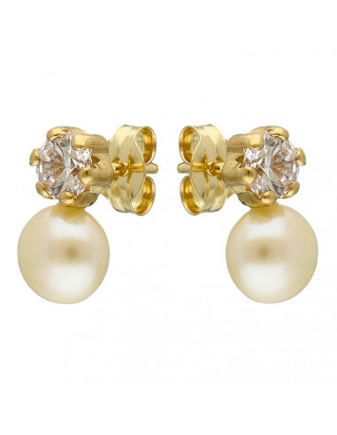 PENDIENTES EN ORO DE 18 QUILATES CIRCONITA 6 GARRAS PERLA BLANCA