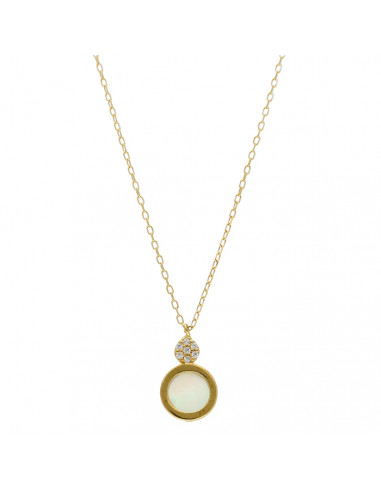 GARGANTILLA EN ORO AMARILLO 18 QUILATES DOBLE CIRCULO NACAR PIEDRAS
