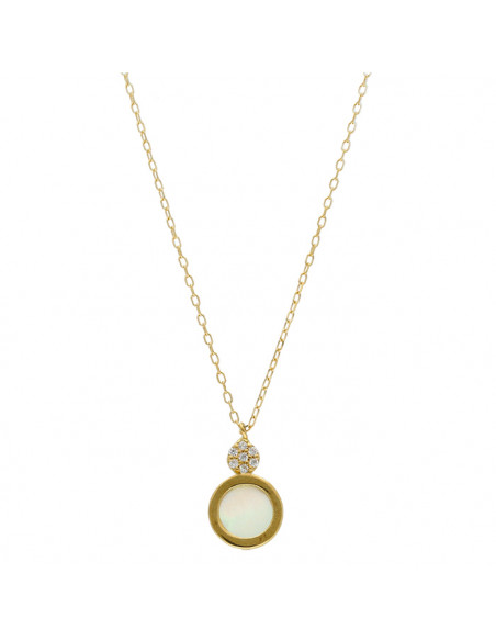 GARGANTILLA EN ORO AMARILLO 18 QUILATES DOBLE CIRCULO NACAR PIEDRAS