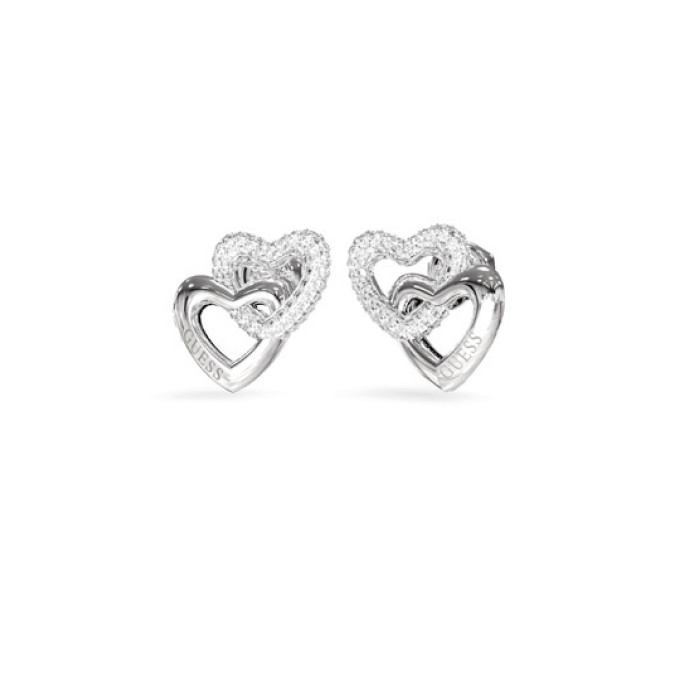PENDIENTES EN ACERO GUESS DOBLE CORAZÓN CIRCONITAS