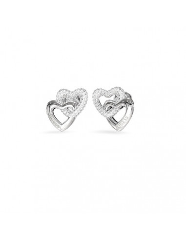 PENDIENTES EN ACERO GUESS DOBLE CORAZÓN CIRCONITAS