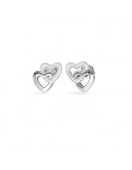 PENDIENTES EN ACERO GUESS DOBLE CORAZÓN CIRCONITAS