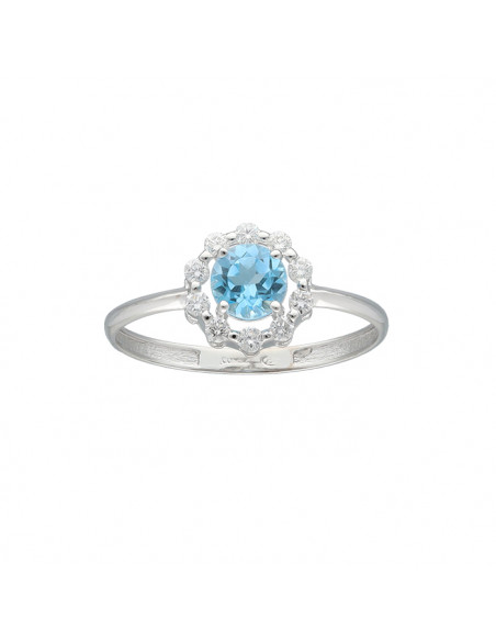 ANILLO EN ORO BLANCO CON DIAMANTES ROSETA CENTRO AGUAMARINA