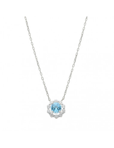 GARGANTILLA EN ORO BLANCO CON DIAMANTES Y AGUAMARINA