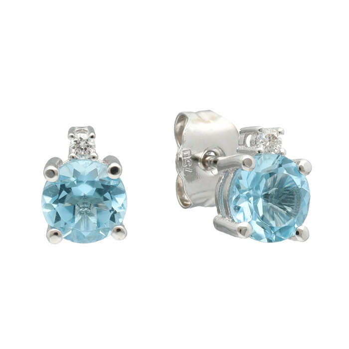 PENDIENTES EN ORO BLANCO CON DIAMANTES Y AGUAMARINA YU Y YO