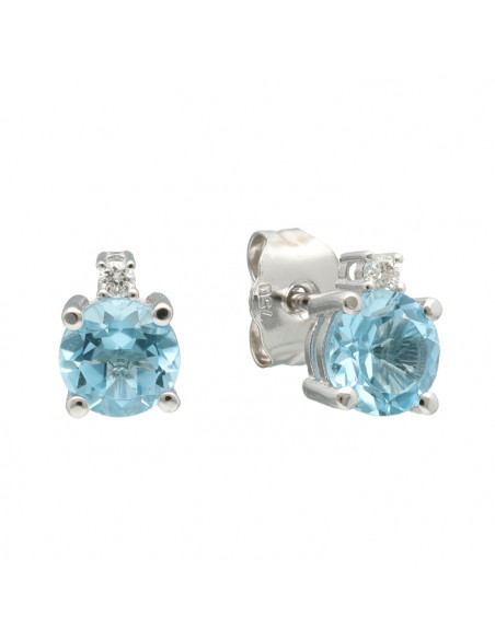 PENDIENTES EN ORO BLANCO CON DIAMANTES Y AGUAMARINA YU Y YO