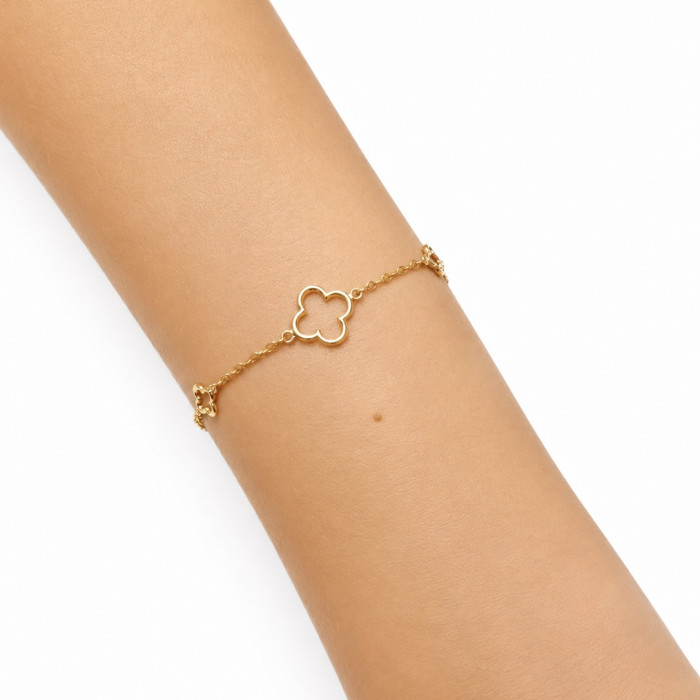 PULSERA EN ORO AMARILLO DE 18 QUILATES   3 TREBOLES CALADOS INTERCALADOS 2