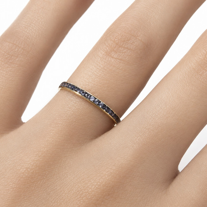 ANILLO EN ORO AMARILLO DE 9 QUILATES CON CIRCONITAS AZULES EN CARRIL FINO 2