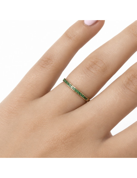 ANILLO EN ORO AMARILLO DE 9 QUILATES ALIANZA CIRCONITAS VERDES CARRIL FINO