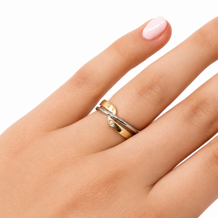 ANILLO EN ORO DE 9 QUILATES DOS BANDAS AMARILLAS ARO BLANCO 2